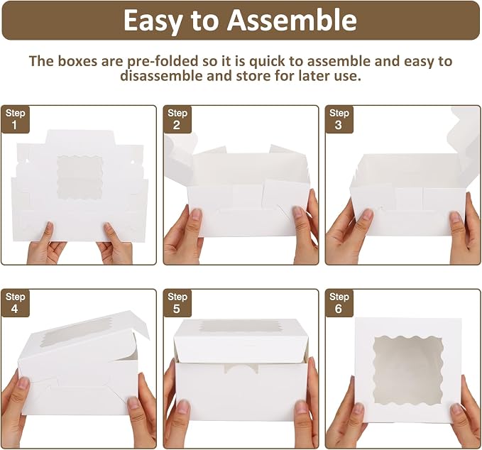 Moretoes 80pcs 6x6x3 Inches Bakery Boxes, Cookie Boxes with Window, Small Treat Containers for Pastries, Chocolate Covered Strawberries, Macarons, Cupcakes, Goodies, Donuts,White