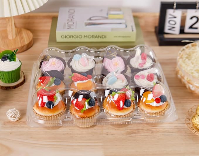 NPLUX 12 Count Cupcake Containers 6 Pack Cupcake Holders Plastic Clear Reusable Cupcake Containers with Detachable Tall Dome Lids Stackable Cupcake Boxes for 72 Cupcakes, BPA Free, Standard Size