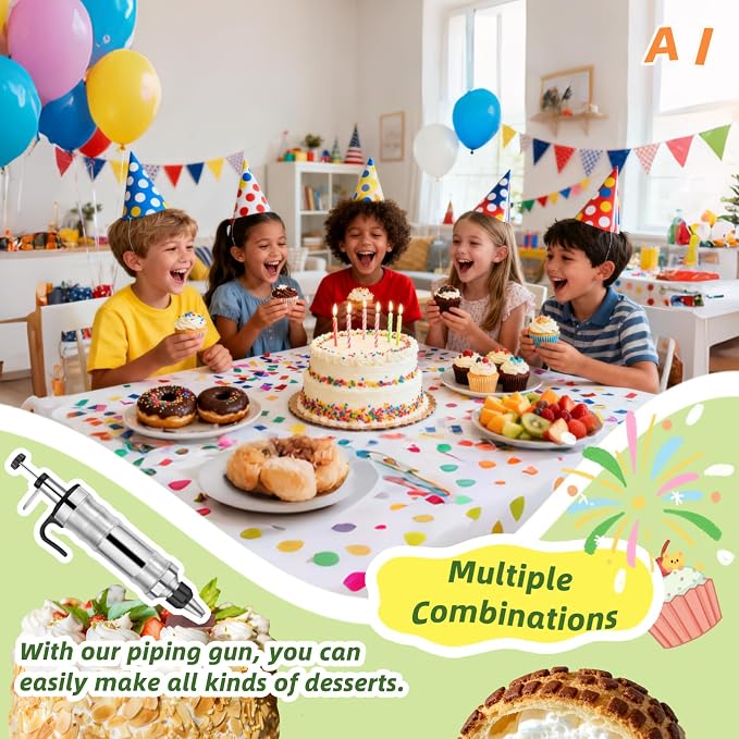 Dessert Decorating Syringe Set, Cake Filling Injector & Frosting Piping Kit | All-in-One Stainless Steel Icing Piping Kit for Cake & Cupcake Decorating. Beginner-Friendly, Leak-Proof & Easy to Clean.