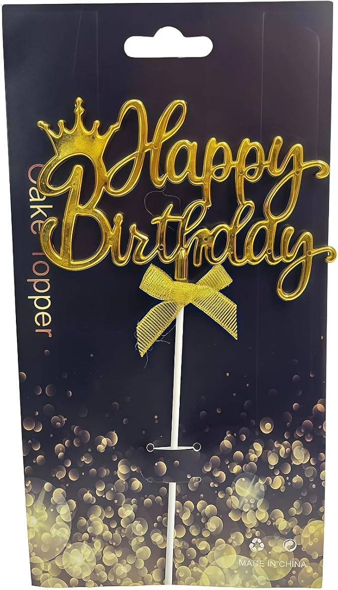 Elegant Acrylic Birthday Cake Topper with Crown & Bow Design - Reusable Decoration for Party, Wedding, Baby Shower (Gold)
