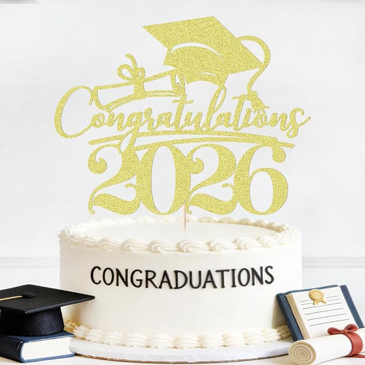 Congratulations 2026 Graduation Cake Topper,Congrats Grad Cake Decor - 2026 High School/College/Senior Graduation Party Decorations Supplies