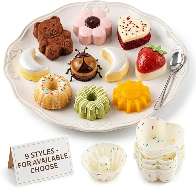 Silicone Mini Fluted Cake Pan Set 12 Pack Nonstick Mini Flan Molds Cute Baking Mold for Cupcakes Donuts Muffins Brownies Cornbread Jelly for Owen Reusable Baking Tray(White, Flower)