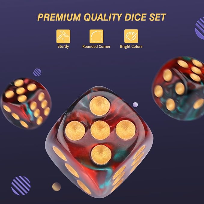 24 of Pack 16MM 6 Sided Dice Set,Two Colours D6 Game Dice Set, 6 Sided Standard Dices for Yahtzee, Bunco or Teaching Math,with Portable Dice Pouch(Red and Green)