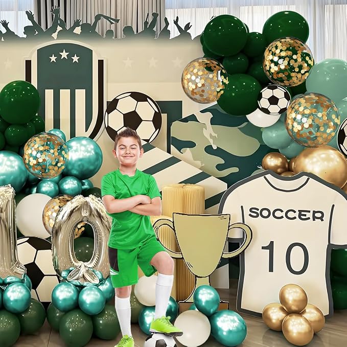 MEBAY Green Gold White Balloon Arch Kit, 147PCS Dark Green Ivory Gold Metallic Pastel Green Balloons Garland for Birthday Wedding Baby Bridal Shower Party Decorations