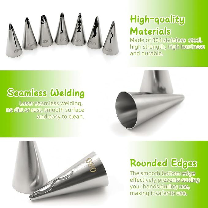 Suuker Ruffle Piping Tips Set, 9 Pieces | Seamless Stainless Steel, Vintage Cake Piping Tips, Pleated Skirt Piping Nozzles, For Cake Cupcakes Cookies