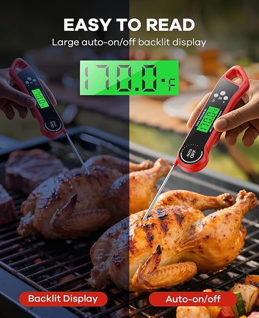 SILVLF Meat Thermometer Digital, Instant Read Thermometer with Backlight, Calibration & Hold Function, Waterproof Food Thermometer for Kitchen and Outside, BBQ,Turkey, Candy, Liquids, Beef