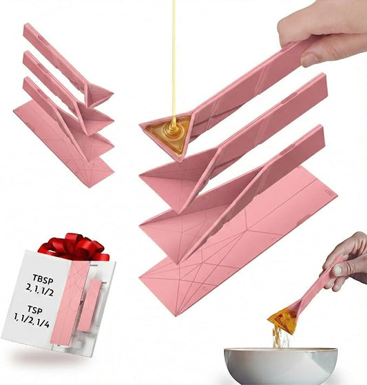 POLYGONS - Original Flat 3-in-1 Folding Measuring Spoons | 2 Spoons fold into 6 Sizes | Magnetic | DuraBend Tech lasts 100k+ folds | LeakProof for Wet & Dry | Gift Packaging | Baking/Cooking (Pink)