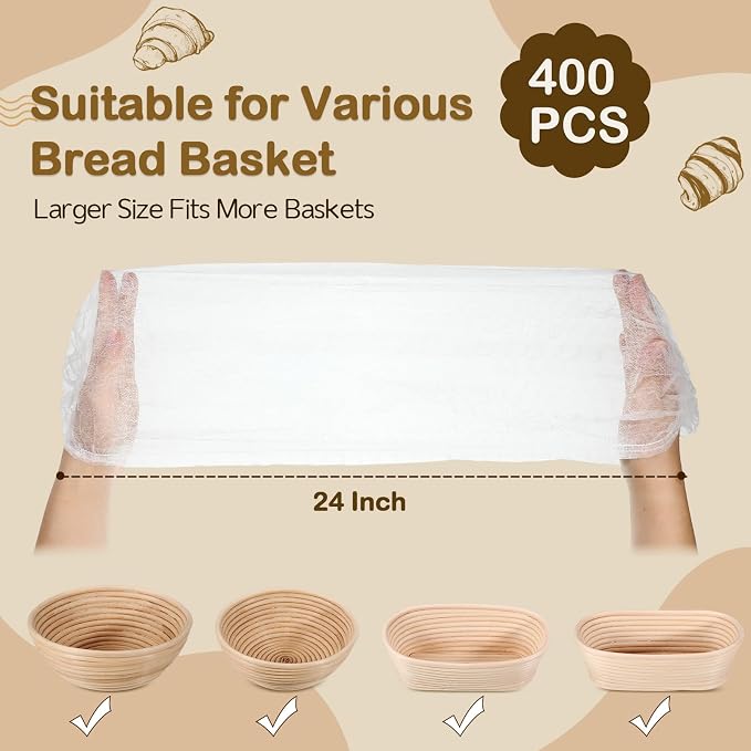 Fanfanwin 400 Pcs Banneton Liner Bread Proofing Basket Covers Non Woven Liner Non Stick Dough Bowl Covers for Bread Proofing Disposable for Rising Sourdough Supplies