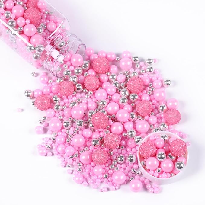 Pink Sprinkles for Cake Decorating 4.23ounce - Sparkle Pearl Sprinkles for Cupcake Toppers, Ice Cream, Candy, Cookie Decorations - Silver Sprinkles for Princess Bridal Shower Wedding Party