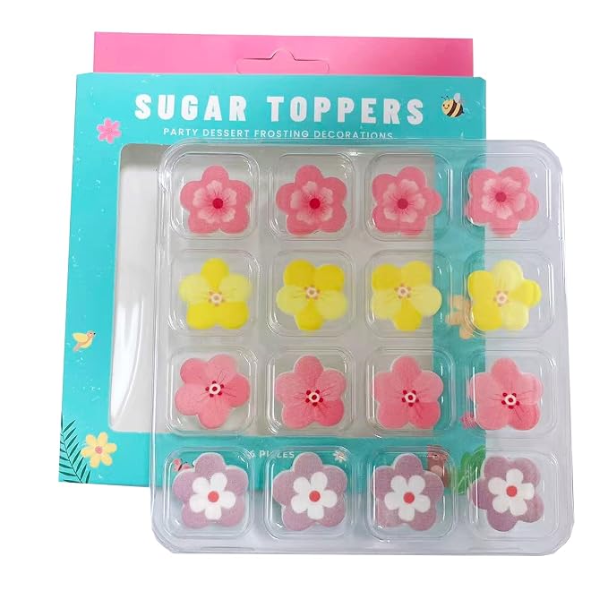 16 PCS Edible Spring Flower Icing Cake Decoration Candy Sprinkle Cupcake Topper Ice Cream Cookies Frosting Decoration