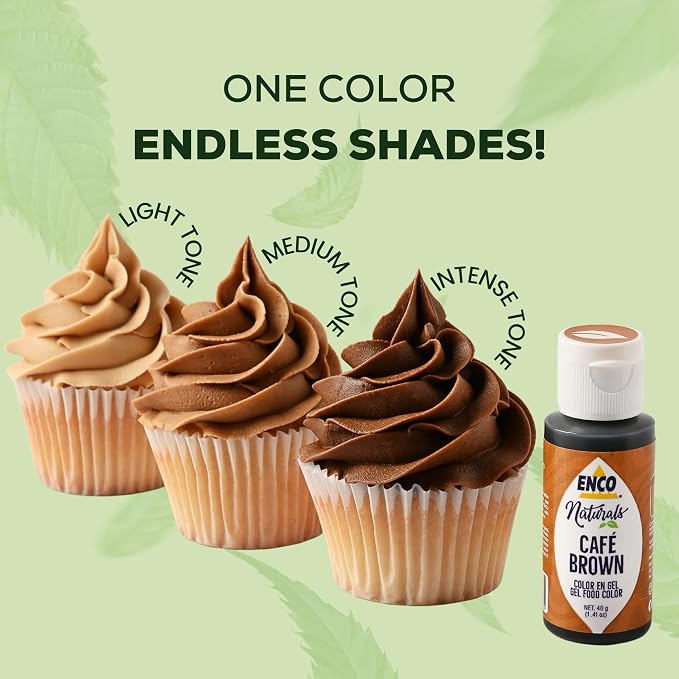 ENCO Natural Food Coloring Gel Brown (1.41 oz) – No Artificial Dyes, Vibrant Colors for Icing, Buttercream & Fondant – Kosher & Vegan Colors – Baking & Cake Decorating