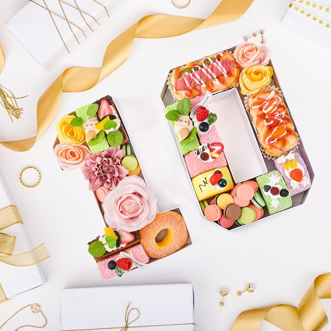 10 Set Cardboard Number for Charcuterie 10.2'' Fillable Tray Charcuterie Paper Box for 10th Birthday Anniversary Party Decorations Chocolate Candy Cupcake Container