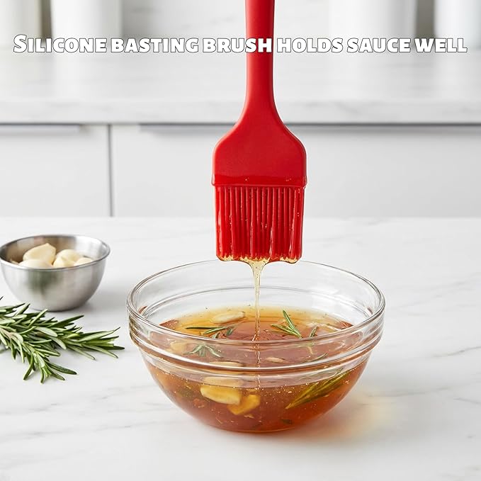 2 Pack Silicone Basting Brushes with Stainless Steel Core - Heat Resistant Pastry Brush for Cooking BBQ Grill Baking Roasting, Oil Butter Sauce Marinade Egg Wash, Dishwasher Safe, Large & Small, Red