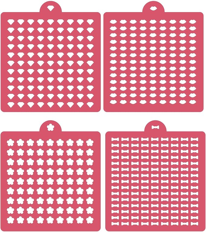 4 Pack Reusable Royal Icing Sprinkle Stencils Gem Glitter Stencils Bakery Stencil Template Set for Cookie Cake and Cupcake,Crafts DIY Tumblers Reusable Glitter & Gem Template Set (Valentine)
