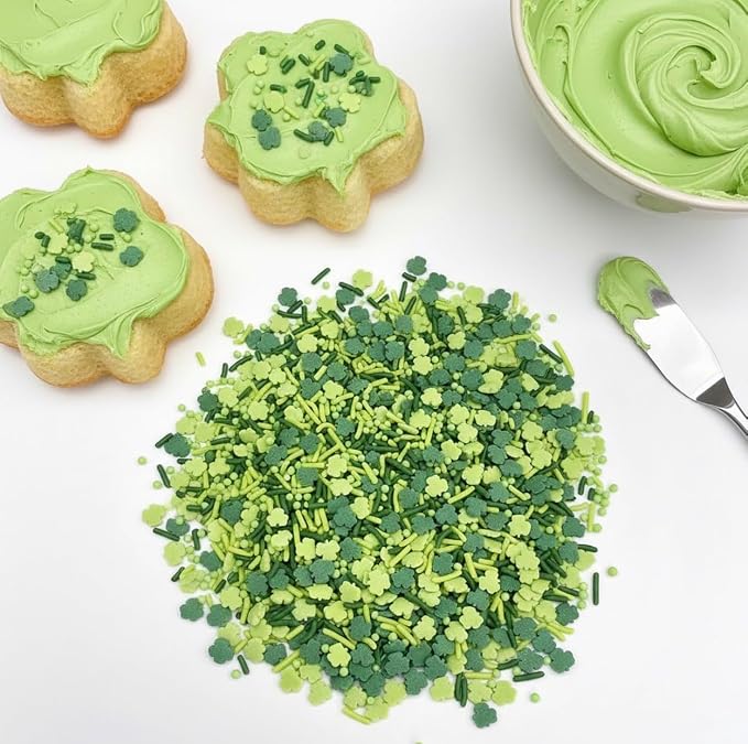 Manvscakes, Shamrock Sprinkles for Baking, Green Cake Decorations, Natural Colors, No Artificial Dyes, St. Patrick’s Day Clover, Nut and Gluten Free, 3oz