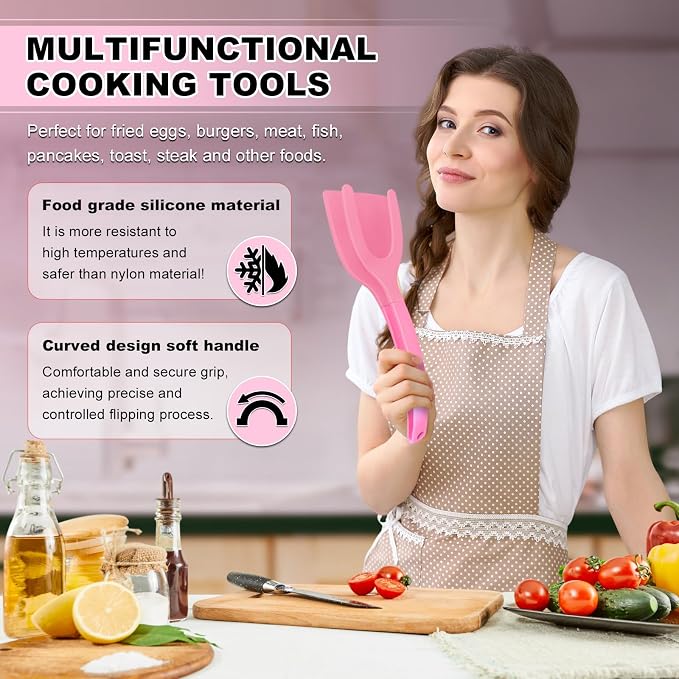 Silicone Spatulas, High Heat Resistant BPA Free Cooking Tongs, Silicone Kitchen Utensils, Spatula Tong, Egg Flipper Spatula for Non Stick Frying Pan, Ideal Cookware for Fish, Eggs, Pancakes