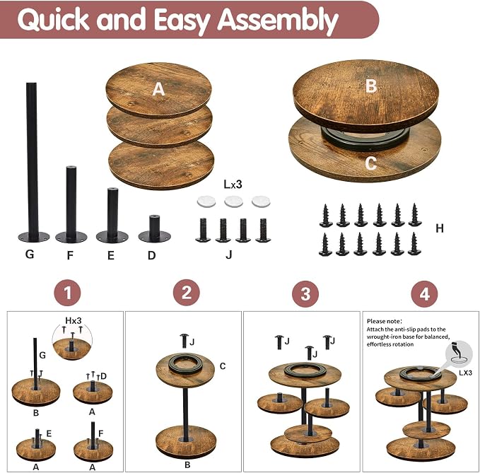 NANXITU 4 Tier Cupcake Tower Stands for 50 Cupcakes,360° Rotatable Round Cup Cake Stand with Tiered Tray,Farmhouse Wooden Dessert Table Display Stands for Wedding Birthday Baby Shower Tea Party