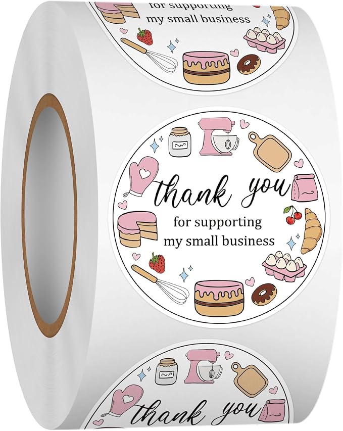 Heyfibro 500 PCS 1.5 Inch Thank You for Supporting My Small Business Stickers for Packing, Parties, Bags, Boxes(Baked Goods 2)