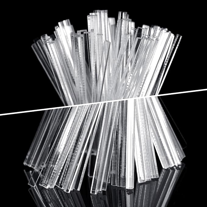 Beeveer 100 Pcs 7.87" Flat Clear Sticks for Cake Toppers Acrylic Candy Cake Pops Sticks Lollipop Reusable Candy Rods for DIY Cupcake Chocolate Cookie Dessert Decorations