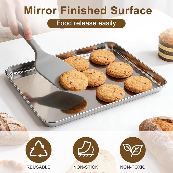 Baking Sheet Set of 4, Stainless Steel Cookie Sheets Baking Pan, 9.4/10.5/12.3/15.8 Inch, Thicker and Firmer, BPA Free Non-Stick, Resistant & Nonstick & Non Toxic & Easy Clean