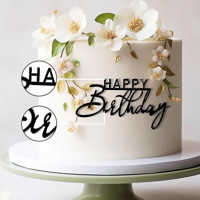 6Pcs Cake Toppers Happy Birthday Acrylic Cake Topper Happy Birthday Cake Sign Picks Happy Birthday Cake Decorations Cake Stick Decor for Celebrating Birthday Anniversary Party(Black)