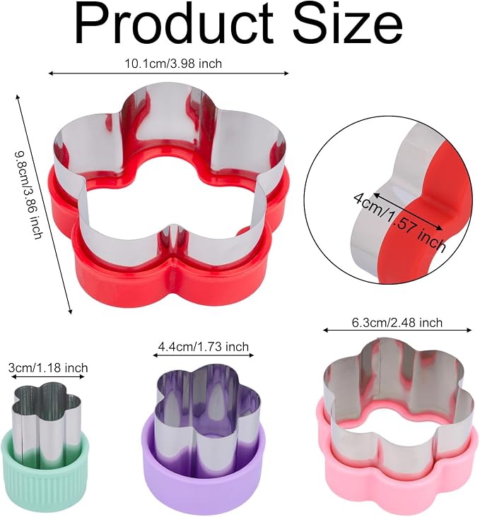 4pcs Flower Cookie Cutter, 4 Sizes Stainless Steel Baking Food Molds Floral Biscuit Pastry Cutter for Donuts English Muffins Cheese Fondant