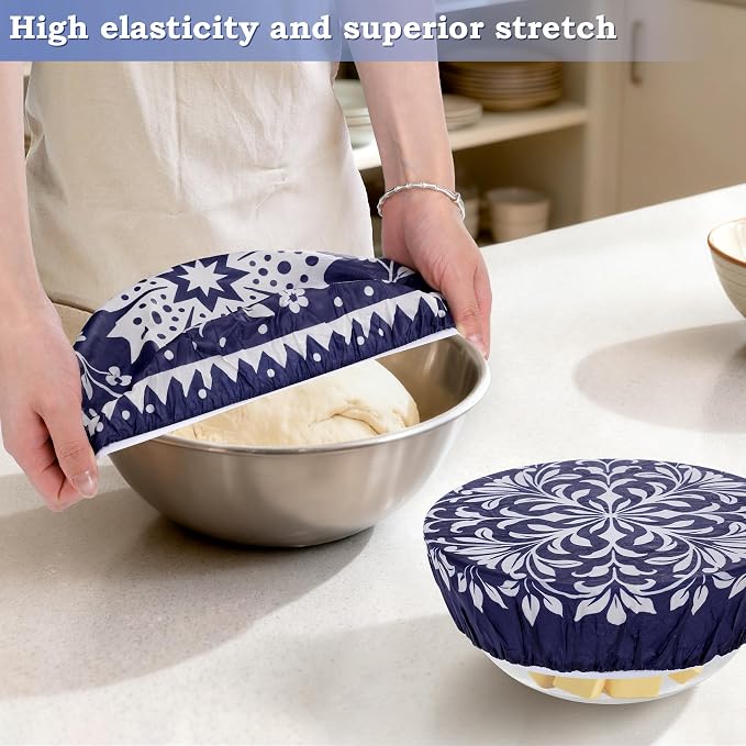 2 Large Reusable Beeswax Bowl Covers for Bread Proofing, 10/12 Inch Elastic Beeswax Wraps Cotton Cloth Sourdough Bowl Covers for Proofing Baskets, Mixer Bowls, Food Storage Containers