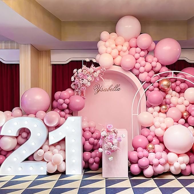 PartyWoo Mauve Balloons 100pcs Different Sizes of 18 12 10 5 Inch Dusty Pink Rose Boho Netural Balloon Arch Kit Garland for Baby Shower Bridal Shower Wedding Girl Birthday Party Decorations Pink-F30