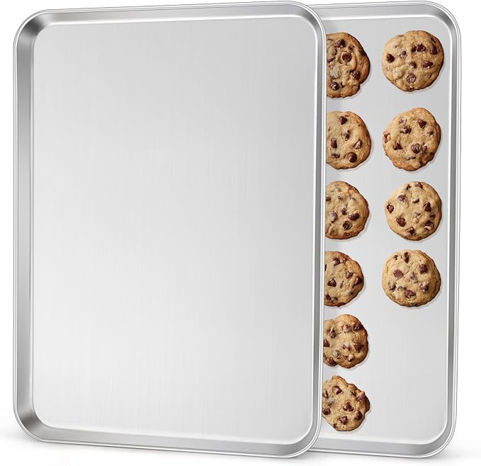 Leonyo 20x14IN Stainless Steel Cookies Baking Sheets Set, 2 Pack Stainless Steel Extra Large Baking Sheet Pan for Cookie, Commercial Grade Metal Toaster Oven Tray for Oven, Dishwasher Safe