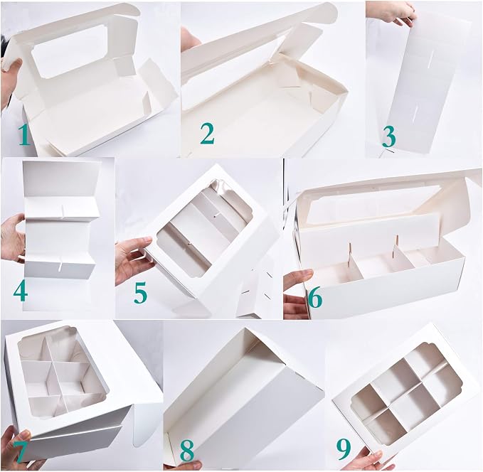Zealax Kraft Bakery Boxes with Window and Dividers Cookie Packaging Small Treats for Gift Giving, Macaron Boxes Treat Boxes for Mini Cupcakes, Chocolate Covered Strawberries, 10 Pack, 9x6x2.5 Inch