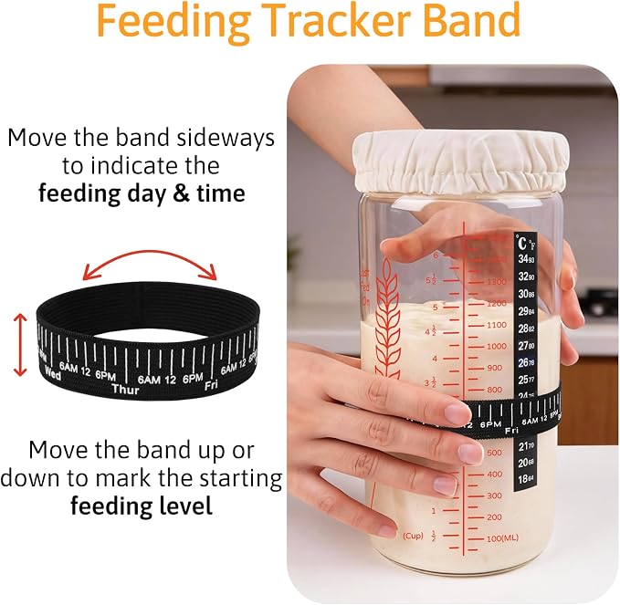 57oz Sourdough Starter Jars, Extra Large Complete Baking Kit | Sour Dough Starter Jars Includes Fermentation Cover & Aluminum Airtight Lid for Perfect Sourdough Bread (Red Set of 2)