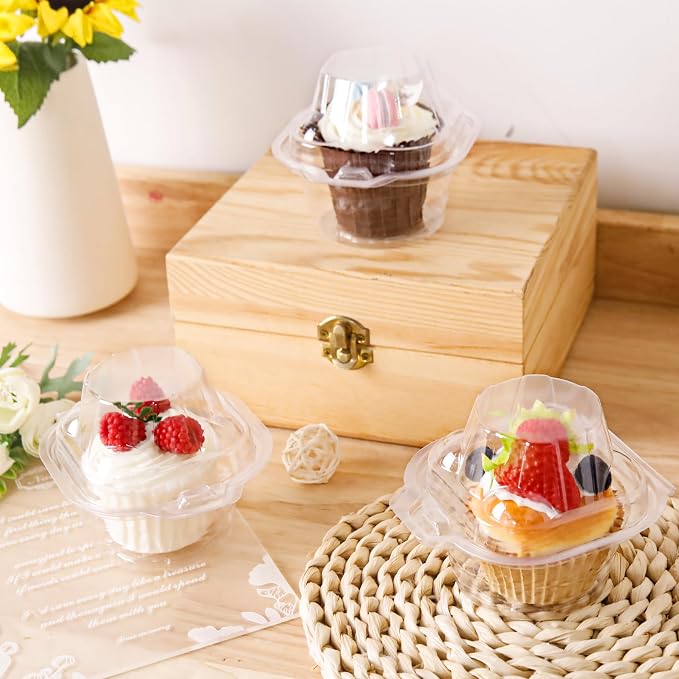 NPLUX 120 Pack Individual Cupcake Containers Plastic Cupcake Boxes Cupcake Holders Stackable Deep Dome Cupcake Carrier