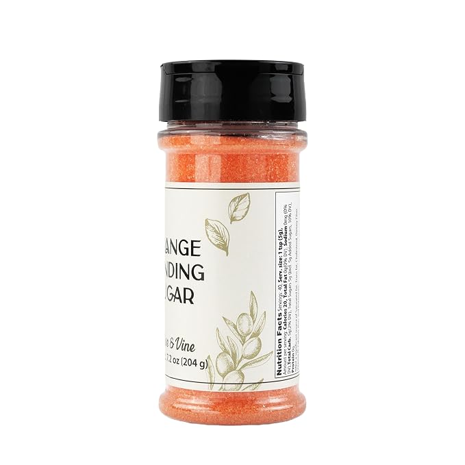 Olive & Vine Orange Sanding Sugar, Sweet Finish, For Baking & Decorating, Rich Tradition, Authentic Taste, For Global Recipes (7.2 Ounce)