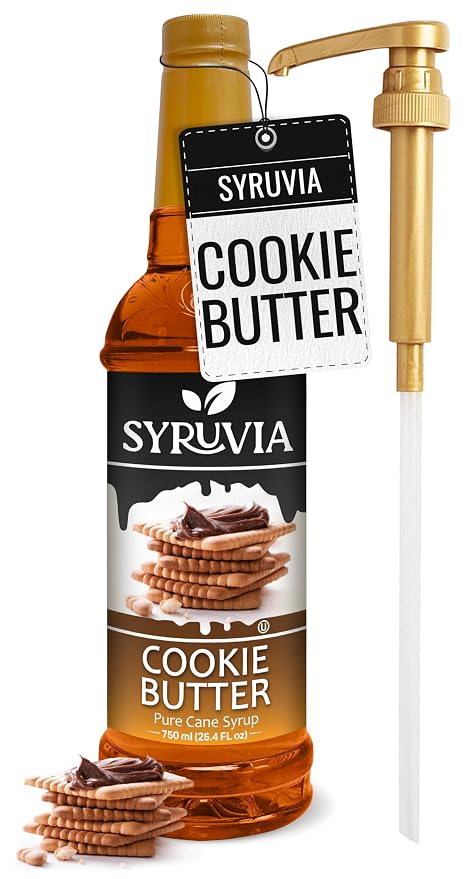 Syruvia Coffee Syrup, Cookie Butter Flavored Syrup for Drinks, Lattes, and Desserts – 25.4 fl oz - with Pump