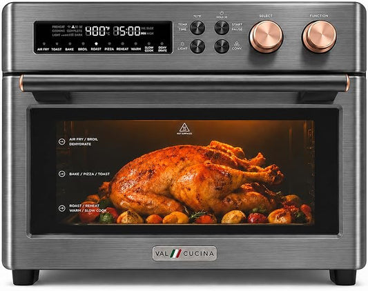 VAL CUCINA Infrared Heating 26.3 QT Air Fryer Toaster Oven, Large Countertop Convection Oven 10-in-1 Combo, 6-Slice Toast, Enamel Baking Pan Easy Clean with Recipe Book (Renewed)
