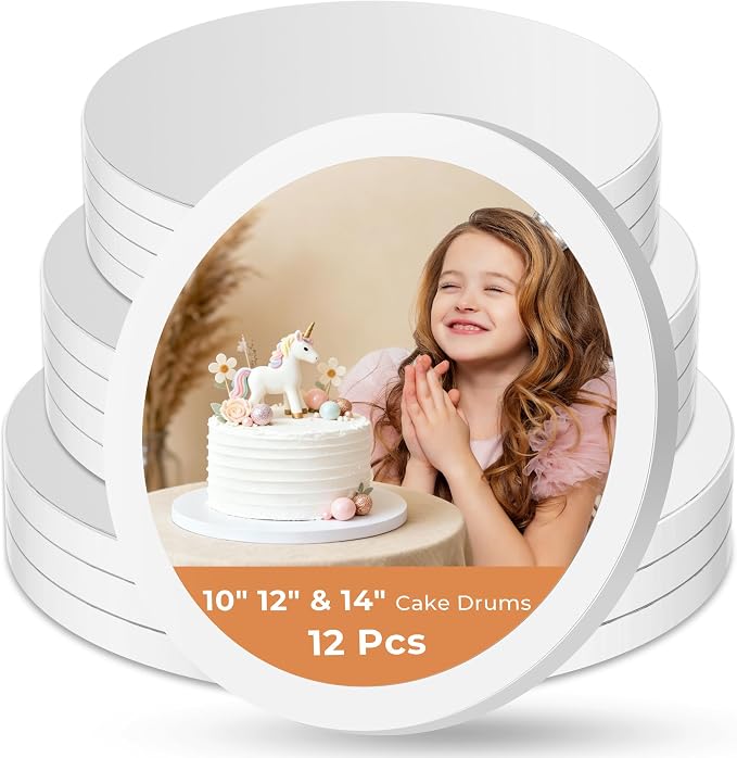 Kootek 12PCS Cake Drums 10, 12, 14 Inch Round, 10, 12, 14in Cake Boards Set, 1/2" Thick Sturdy Cardboard Base for Wedding & Party Desserts, Food Grade for Baking & Decorating, Base para Pastel (White)
