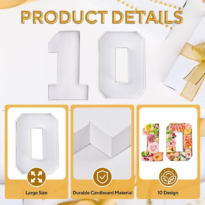 10 Set Cardboard Number for Charcuterie 10.2'' Fillable Tray Charcuterie Paper Box for 10th Birthday Anniversary Party Decorations Chocolate Candy Cupcake Container