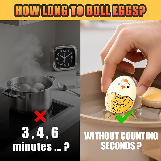Egg Timer for Hard Boiled Eggs Soft Boiled Color Changing Indicator Tells When Eggs are Ready, Yellow 4pcs