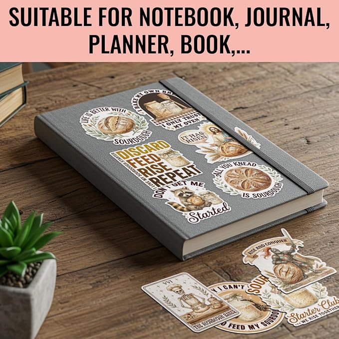 TODOLIA (20Pcs-3in) Sourdough Starter Sticker Pack, Funny Sourdough Bread Sticker, Baking Lover Baker Gift, Bread Bakery Themed Decoration For Laptop Tablet Farm Stand Jar Water Bottle Helmet Vehicles