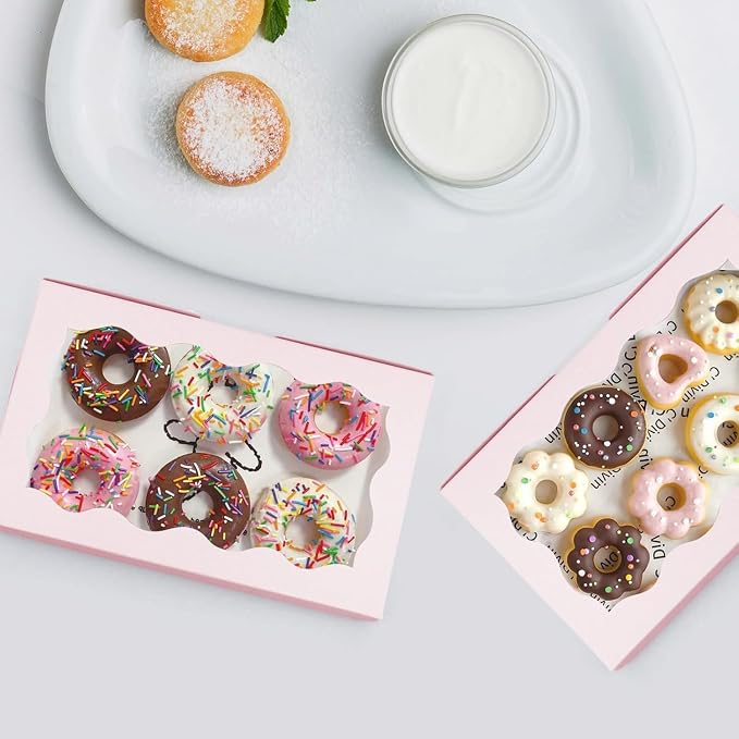 Cookie Boxes with Window Pink Bakery Boxes 7 x 4.3 x 1.5 Inch Takeout Treat Boxes for Cookies, Donuts, Pastry, Strawberries, Macarons(30PCS)