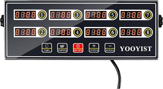 Kitchen Timers for Cooking – 8 Channel Commercial Kitchen Timer Restaurant Kitchen Supplies – Stainless Steel LED Technology Kitchen Timer Digital – Reminder Function, Loud Alarm, Grey
