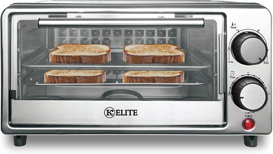 Kitchen Elite Toaster Oven, Compact Countertop Appliance with Bake Tray, Wire Rack, Adjustable Timer, and Temperature Control, Black