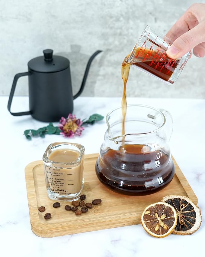 Shot Glasses Measuring Cup Set 2PACK Espresso Shot Glasses Liquid Heavy Glass 2oz/60ml (Red)