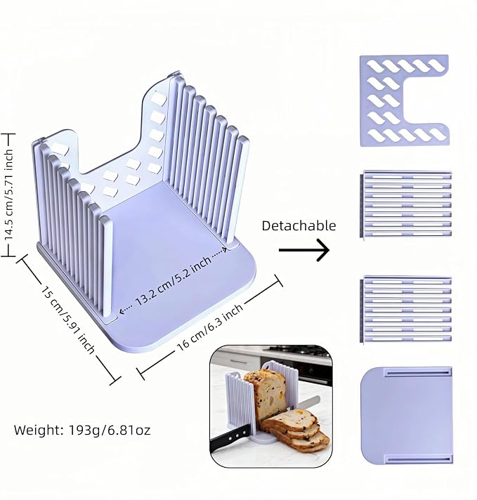 Adjustable Bread Slicer Guide - 4 Thickness Settings for Perfect Homemade Bread Slices, Food-Grade ABS Toast Cutter with Crumb Tray, Multi-Purpose Kitchen Tool for Bread, Cheese, Fruits & Vegetables