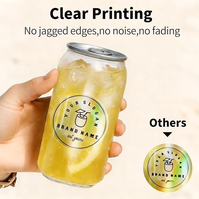 300 Labels/Roll 2" Holographic Transparent Round Thermal Labels, Waterproof Circle Blank Thermal Sticker Compatible with Direct Thermal Label Printers for DIY Logo Designs, Small Business