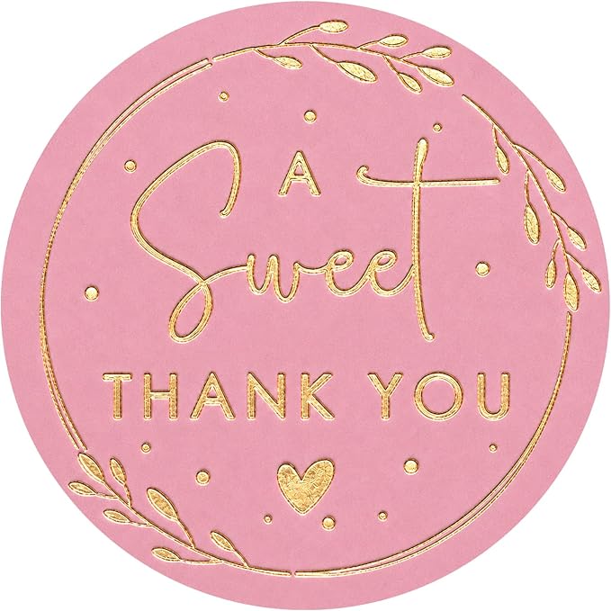 A Sweet Thank You Stickers, Pink Gold Foil Favor Labels for Wedding, Baby Shower, Dessert Table, Small Business Packaging, Bakery Gift Wrapping & Party Supplies,100PCS 1.6 Inch