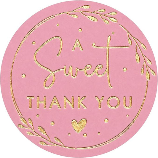 A Sweet Thank You Stickers, Pink Gold Foil Favor Labels for Wedding, Baby Shower, Dessert Table, Small Business Packaging, Bakery Gift Wrapping & Party Supplies,100PCS 1.6 Inch