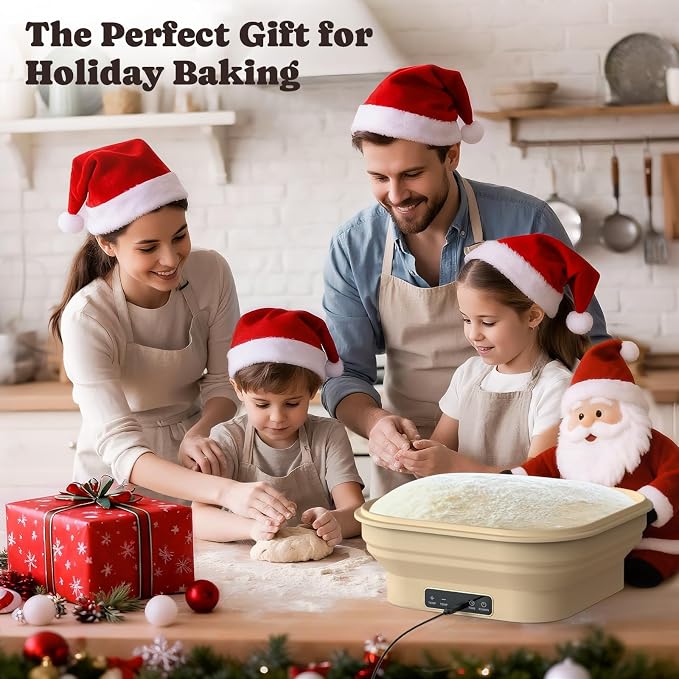 Heating Sourdough Starter Kit, 4L Electric Thermostatic Silicone Square Foldable Banneton Bread Proofing Basket with 6 Timer & Temp Settings for Dough Rising, Dishwasher Safe, Bread Making Kit