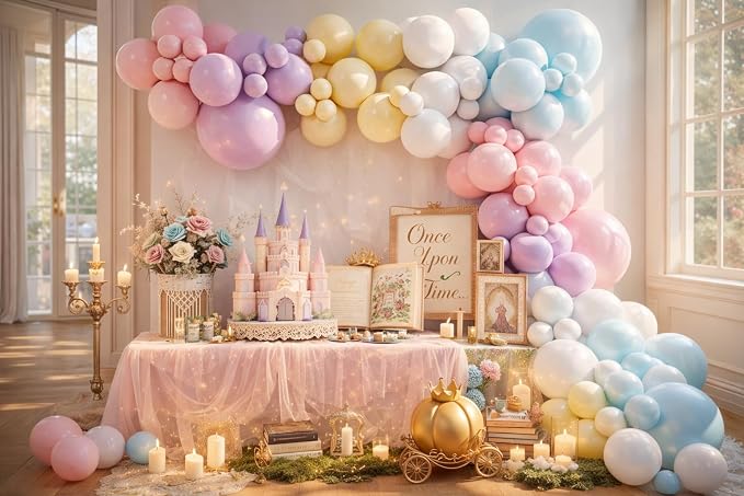 Pastel Princess Balloon Arch Garland kit for Macaron Balloon for Girls Spring Once Upon a Time Princess Castle Birthday Baby Shower Birthday Party Decorations (Pastel)