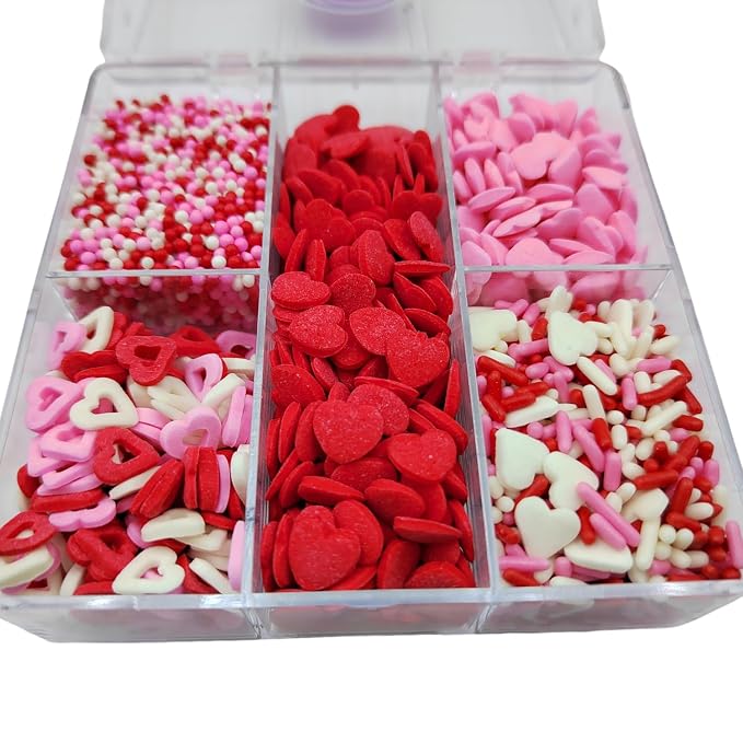 Valentines Sprinkles for Cake Decorating, Edible Pink, White and Red Heart Sprinkles for Baking, Ice Cream, Cookies, Valentines Cupcake Topper